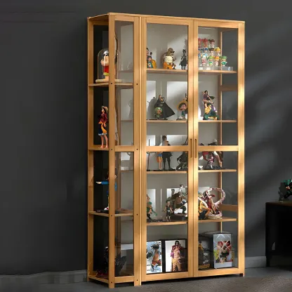 Minimalist Bamboo Display Cabinet with Glass Doors for Home Image - 19