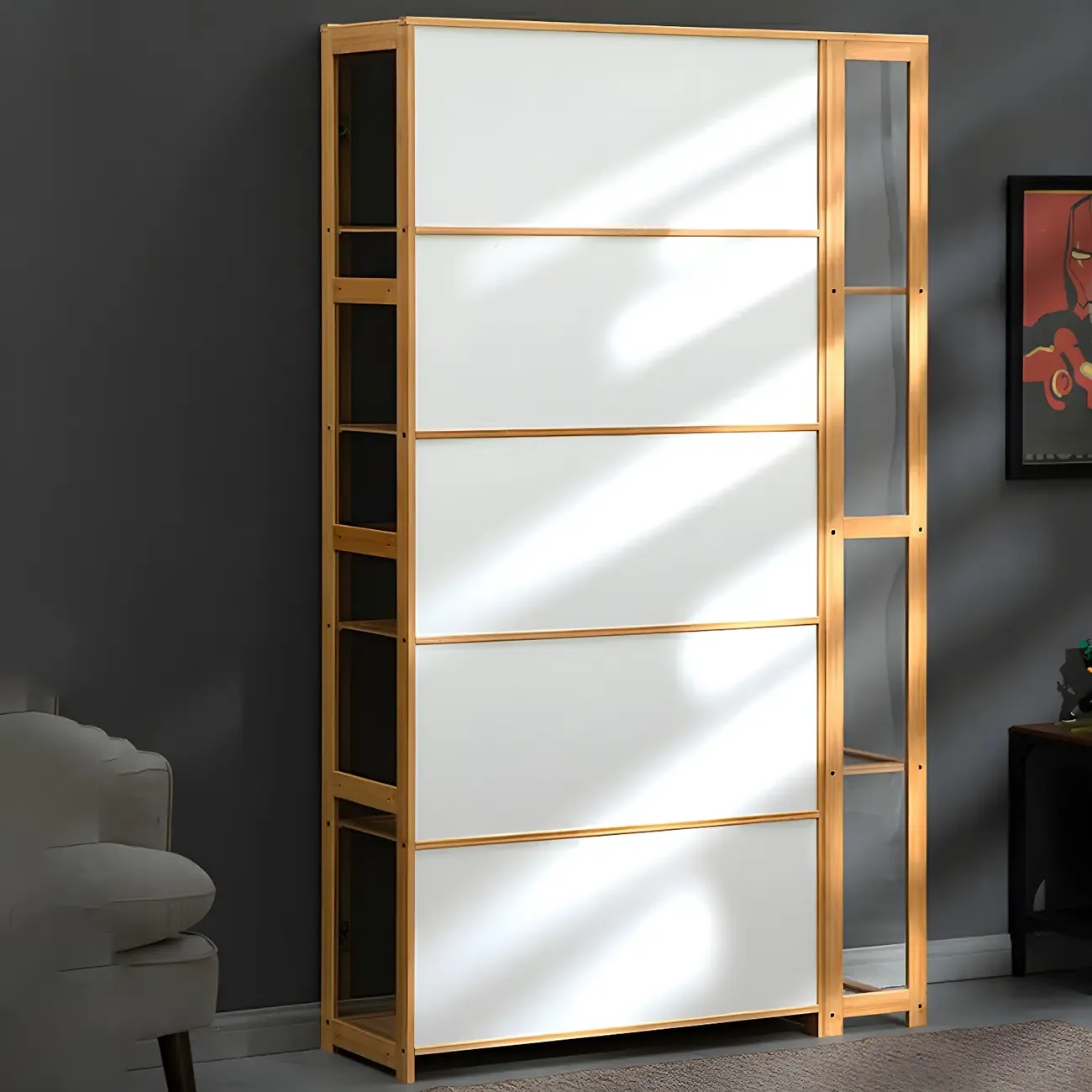 Minimalist Bamboo Display Cabinet with Glass Doors for Home Image - 20