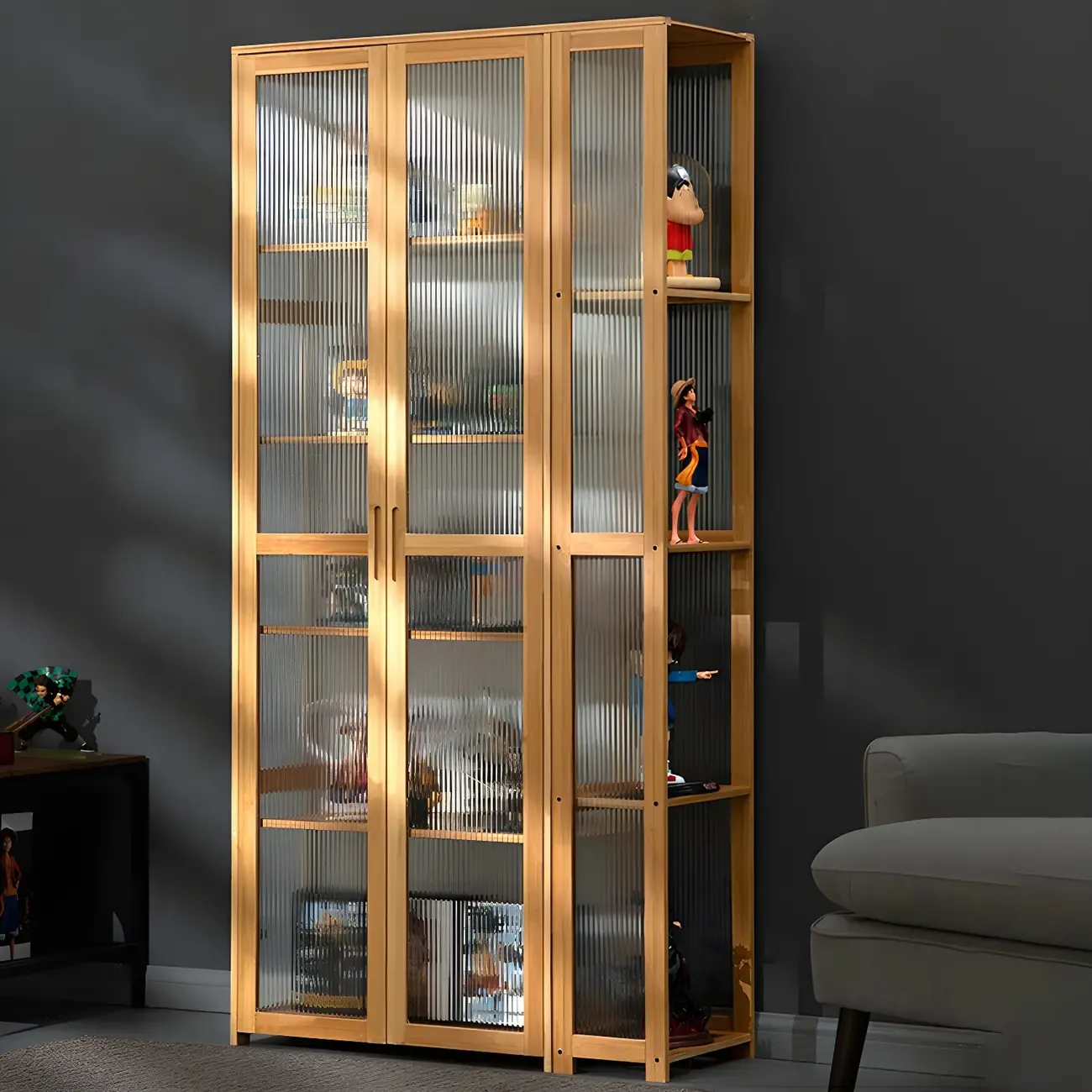 Minimalist Bamboo Display Cabinet with Glass Doors for Home Image - 21