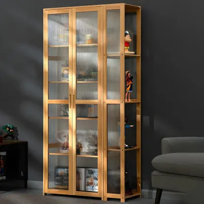 Minimalist Bamboo Display Cabinet with Glass Doors for Home Image - 21