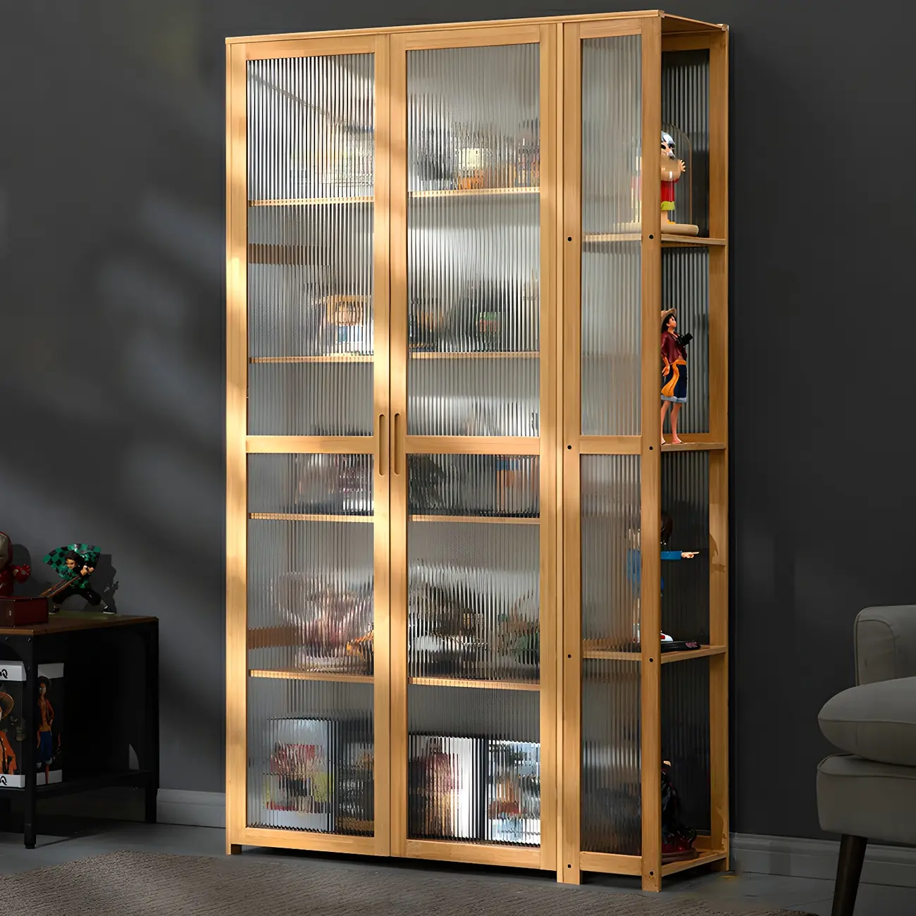 Minimalist Bamboo Display Cabinet with Glass Doors for Home Image - 22 | homeyfad