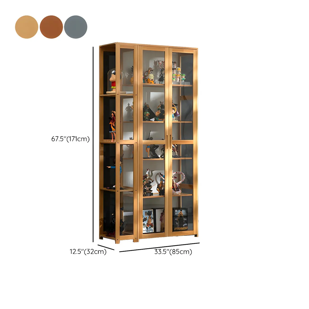 Minimalist Bamboo Display Cabinet with Glass Doors for Home #size