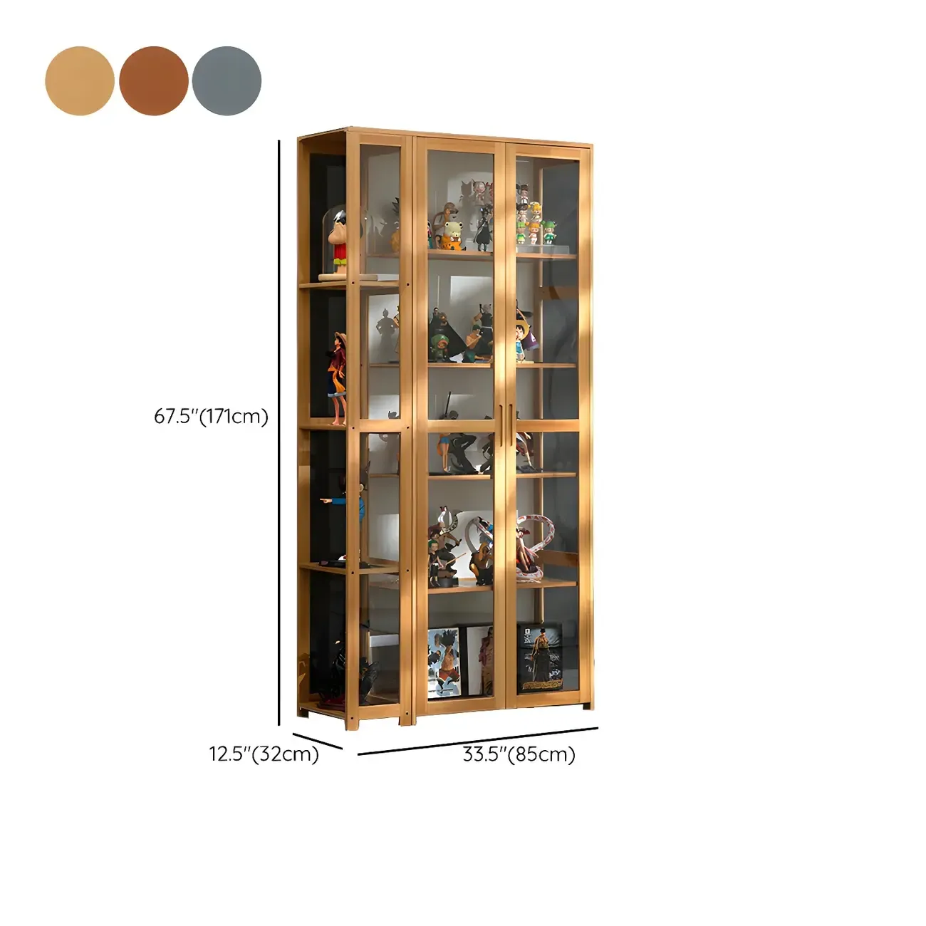 Minimalist Bamboo Display Cabinet with Glass Doors for Home #size