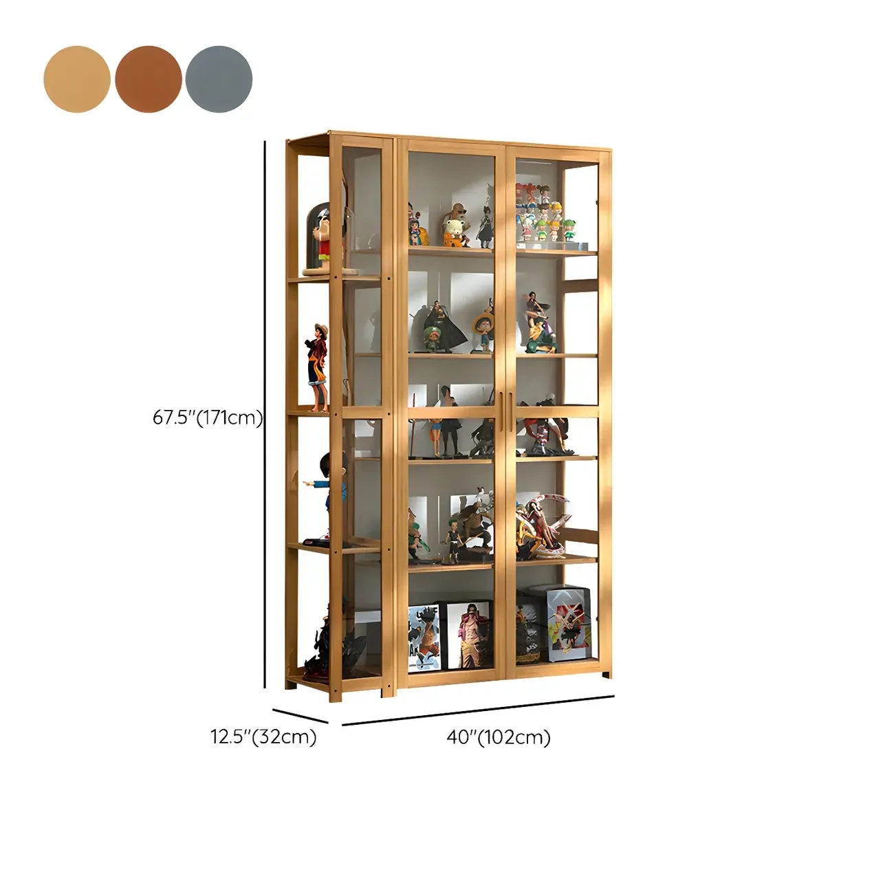 Minimalist Bamboo Display Cabinet with Glass Doors for Home Image - 24