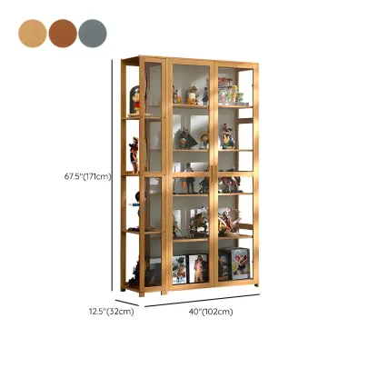 Minimalist Bamboo Display Cabinet with Glass Doors for Home Image - 24