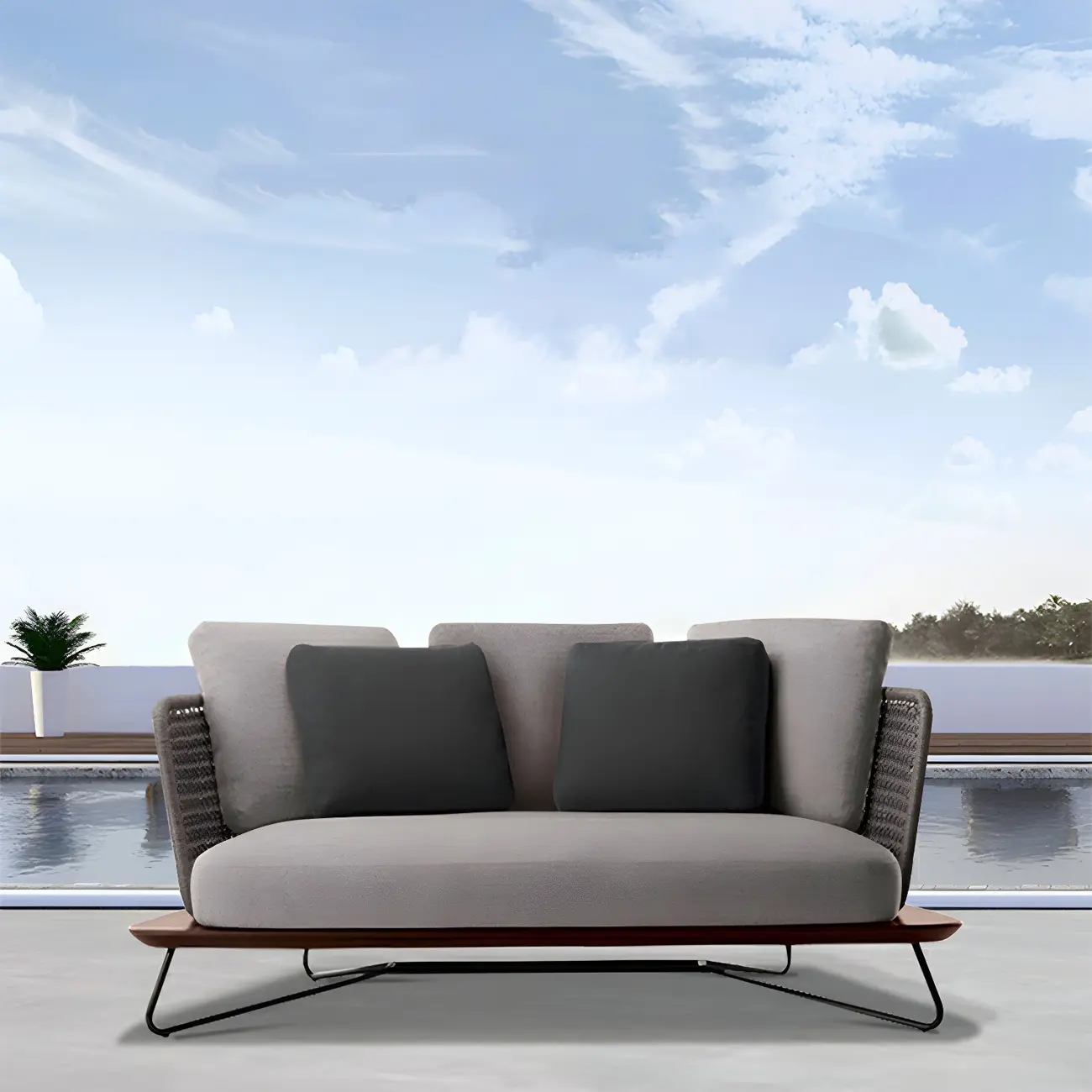 Modern Rattan Patio Sofa with Cushions, Brown Wicker Image - 1 | homeyfad
