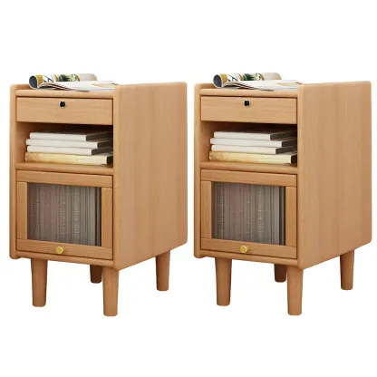 Scandinavian Narrow Lockable Wood Nightstand with Storage Image - 12