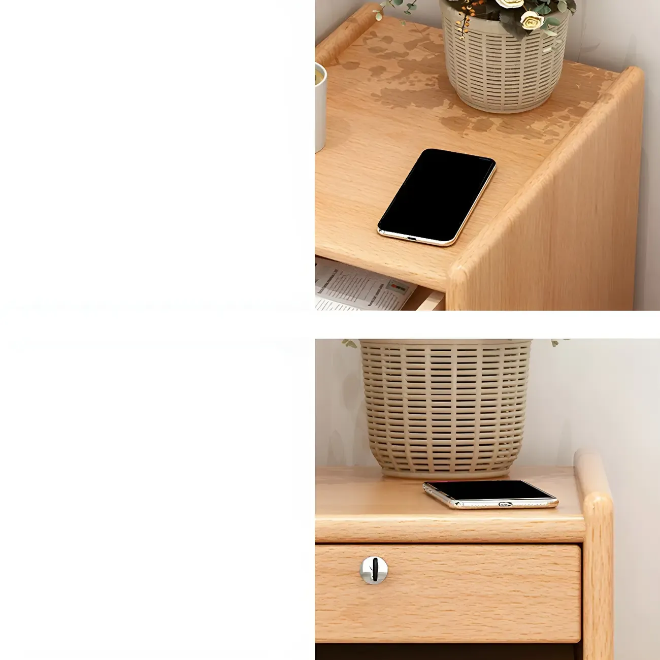 Scandinavian Narrow Lockable Wood Nightstand with Storage Image - 6