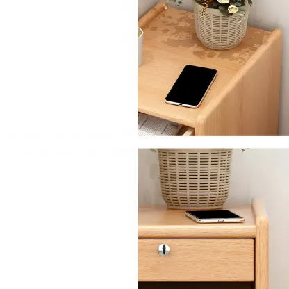 Scandinavian Narrow Lockable Wood Nightstand with Storage Image - 6