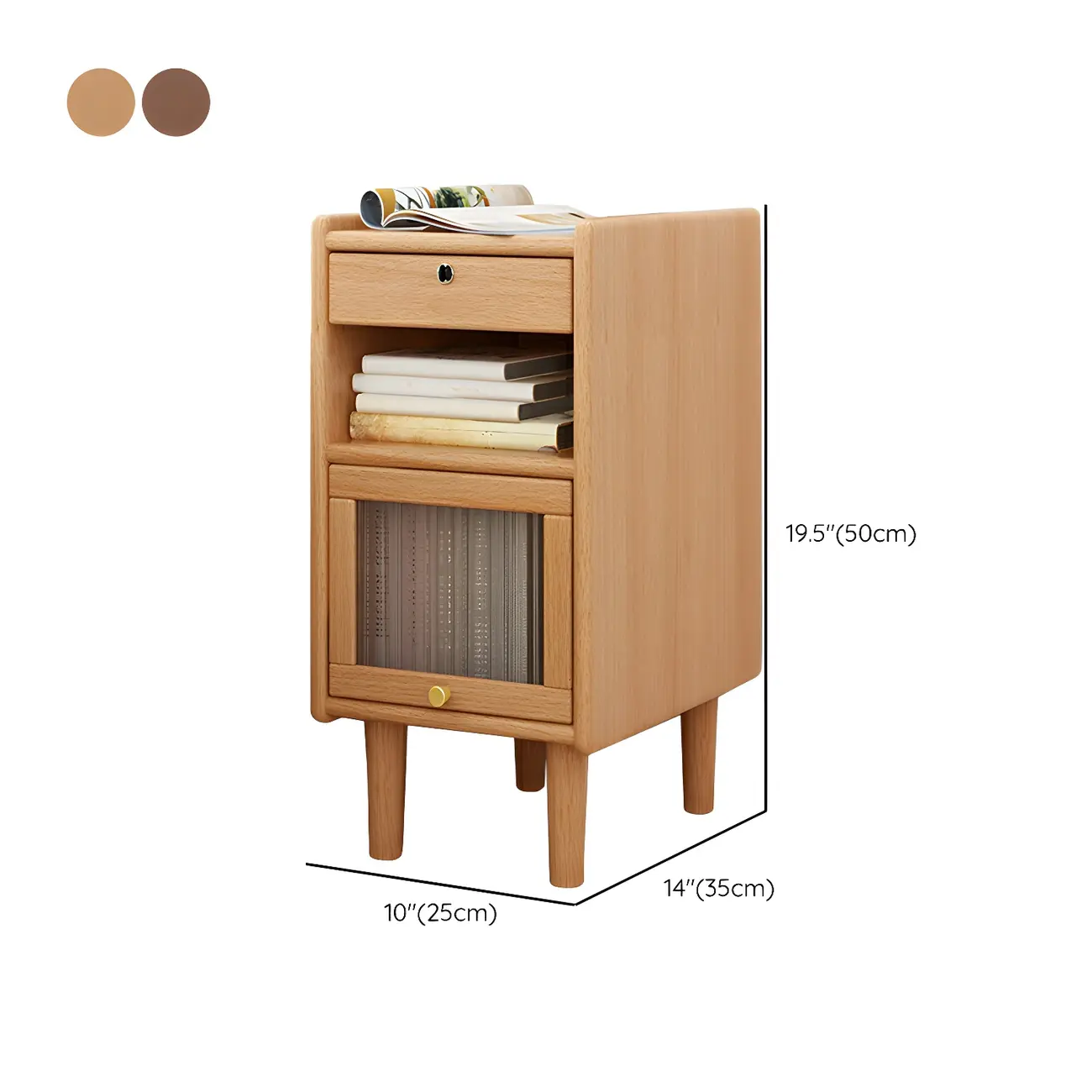 Scandinavian Narrow Lockable Wood Nightstand with Storage #size | homeyfad