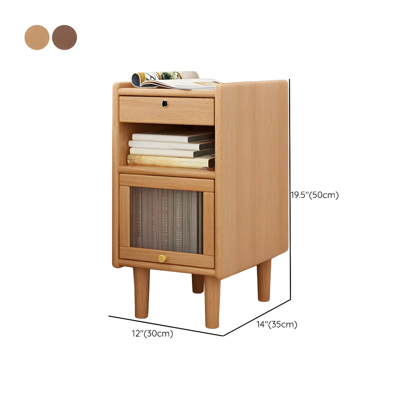 Scandinavian Narrow Lockable Wood Nightstand with Storage Image - 8 | homeyfad