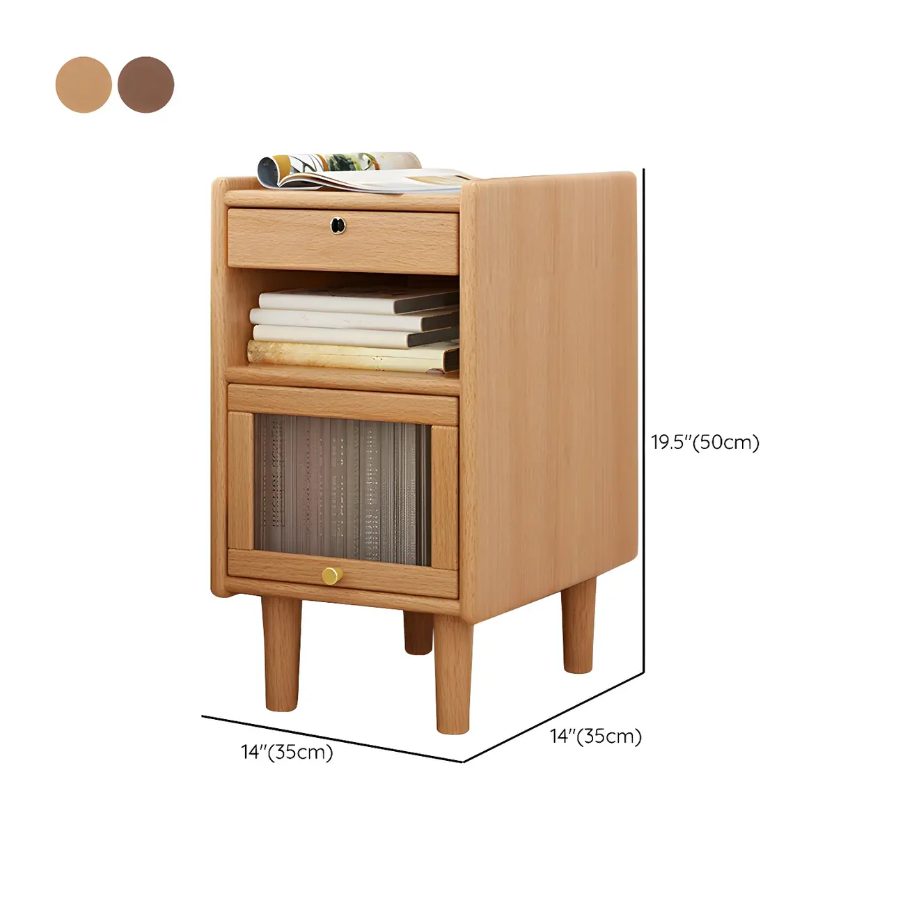 Scandinavian Narrow Lockable Wood Nightstand with Storage Image - 9 | homeyfad
