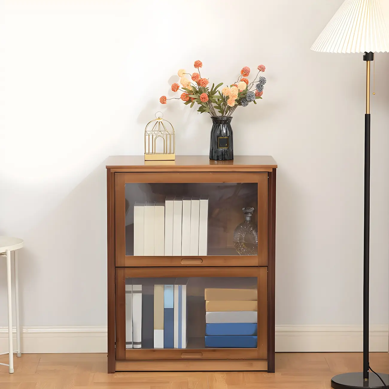 Brown Bamboo Curio Display Cabinet with Glass Door Image - 2 | homeyfad