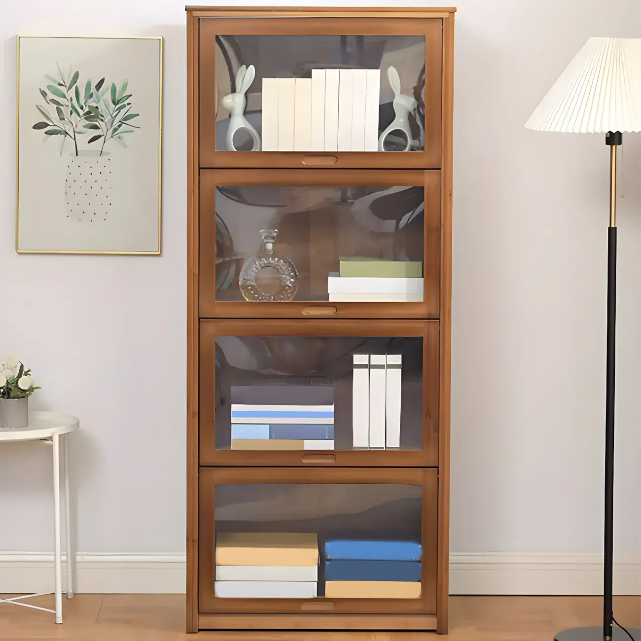 Brown Bamboo Curio Display Cabinet with Glass Door Image - 5 | homeyfad