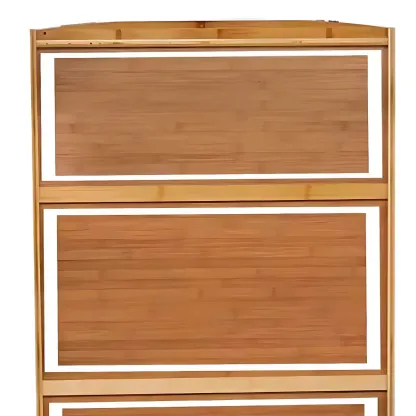 Brown Bamboo Curio Display Cabinet with Glass Door Image - 8