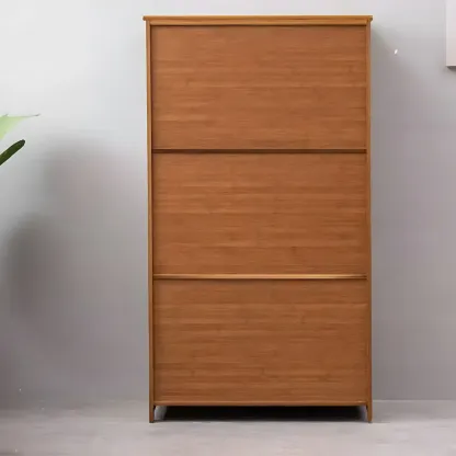 Brown Bamboo Curio Display Cabinet with Glass Door Image - 9