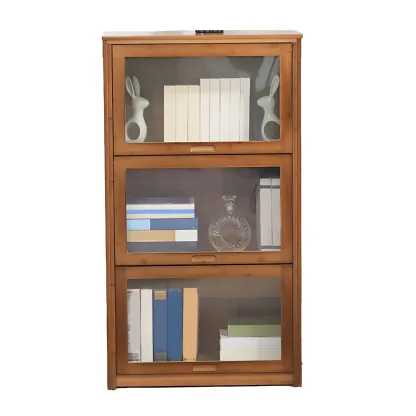 Brown Bamboo Curio Display Cabinet with Glass Door Image - 10