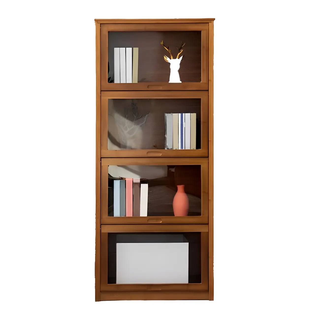 Brown Bamboo Curio Display Cabinet with Glass Door Image - 11 | homeyfad