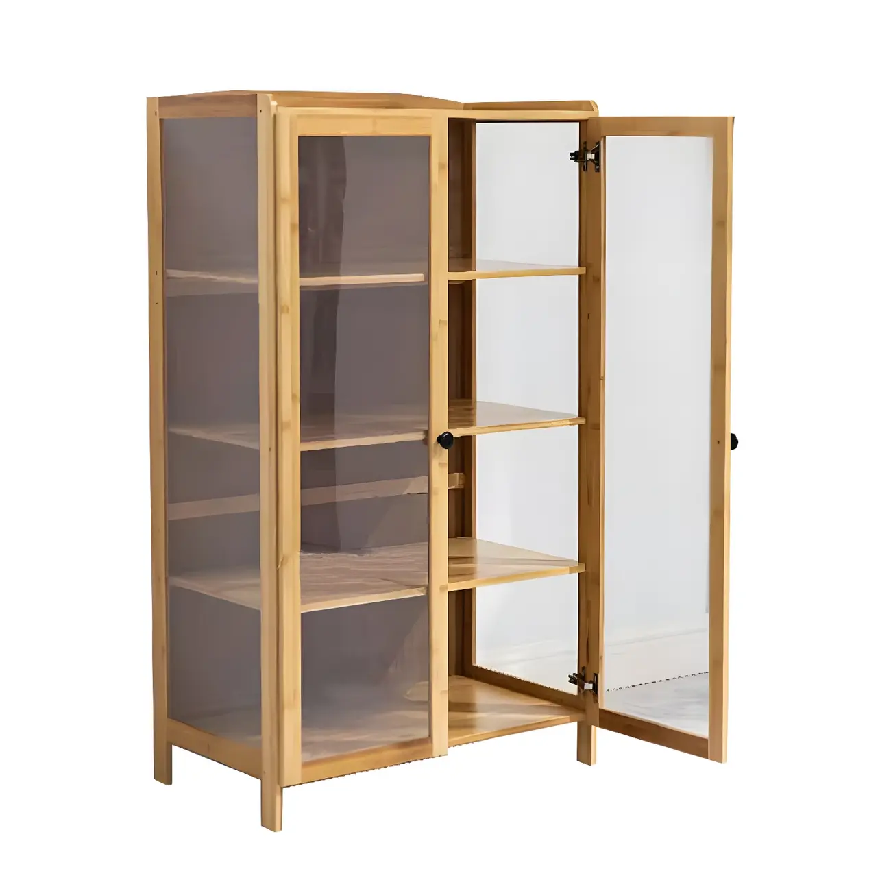 Brown Bamboo Curio Display Cabinet with Glass Door Image - 12 | homeyfad