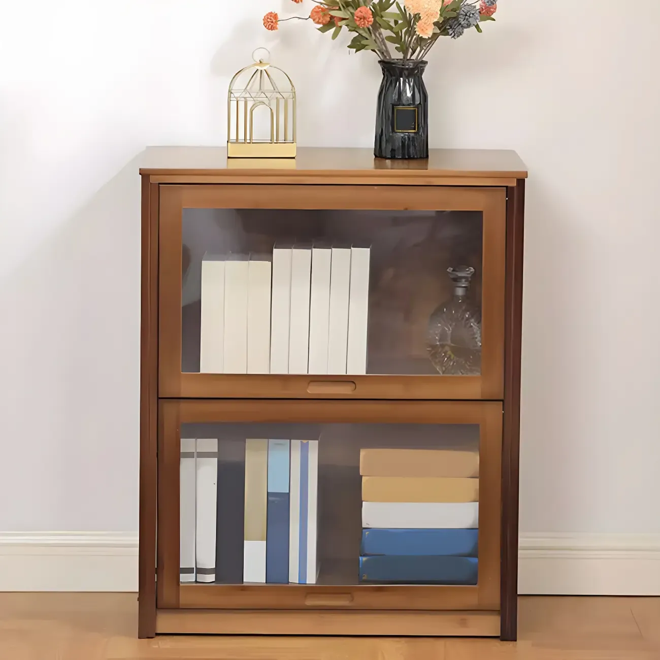 Brown Bamboo Curio Display Cabinet with Glass Door Image - 13