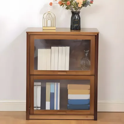 Brown Bamboo Curio Display Cabinet with Glass Door Image - 13