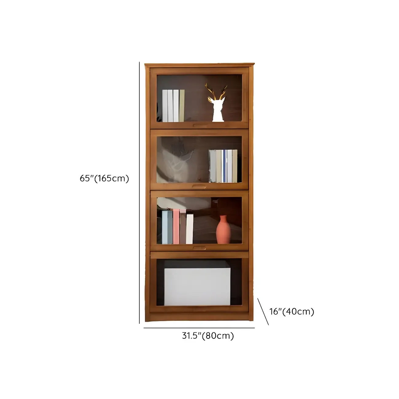 Brown Bamboo Curio Display Cabinet with Glass Door #size