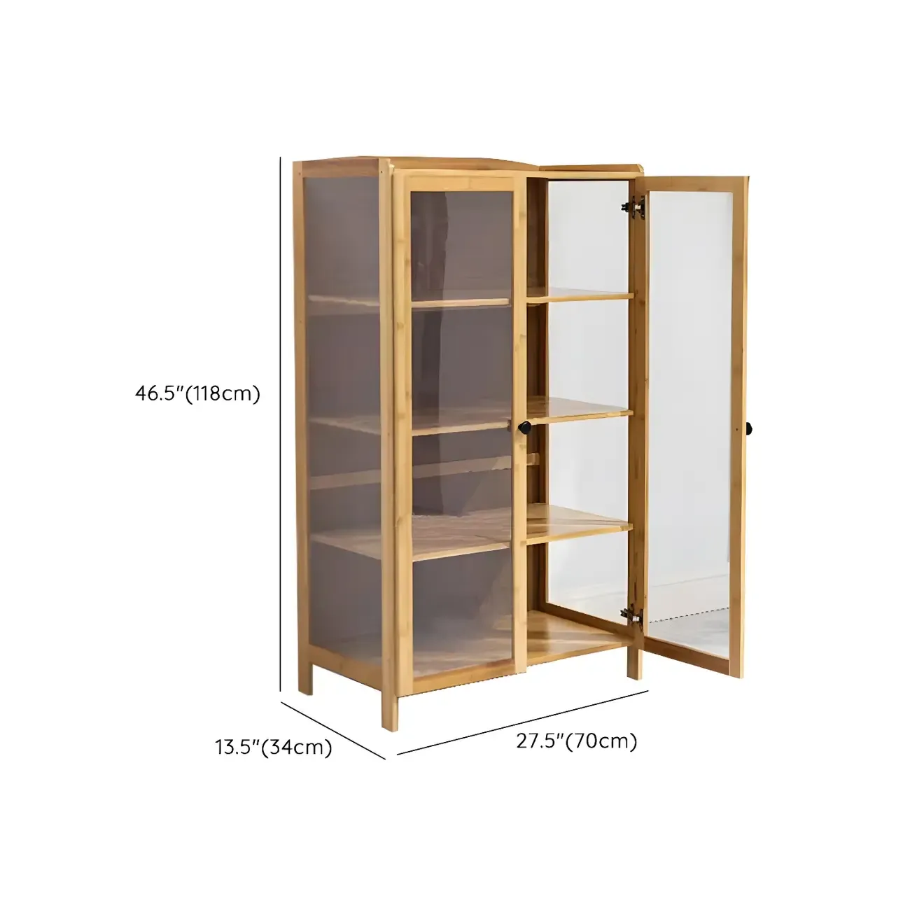 Brown Bamboo Curio Display Cabinet with Glass Door Image - 27
