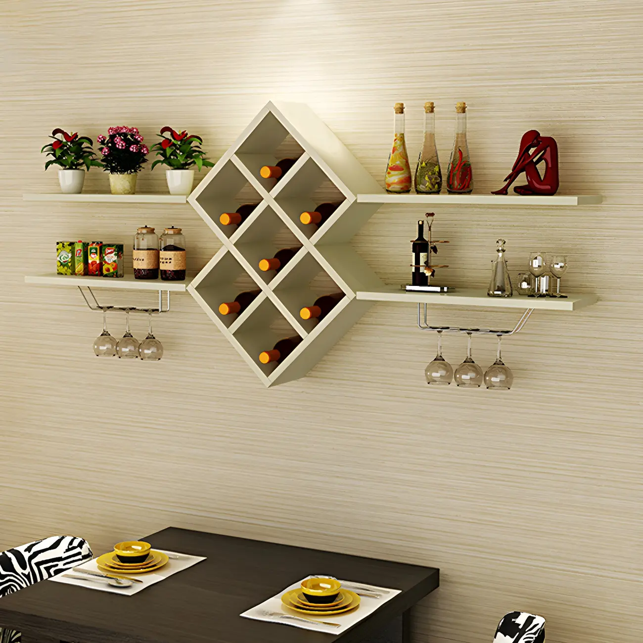 Stackable Wall-Mounted Wood Wine Rack with Glass Holder Image - 1 | homeyfad
