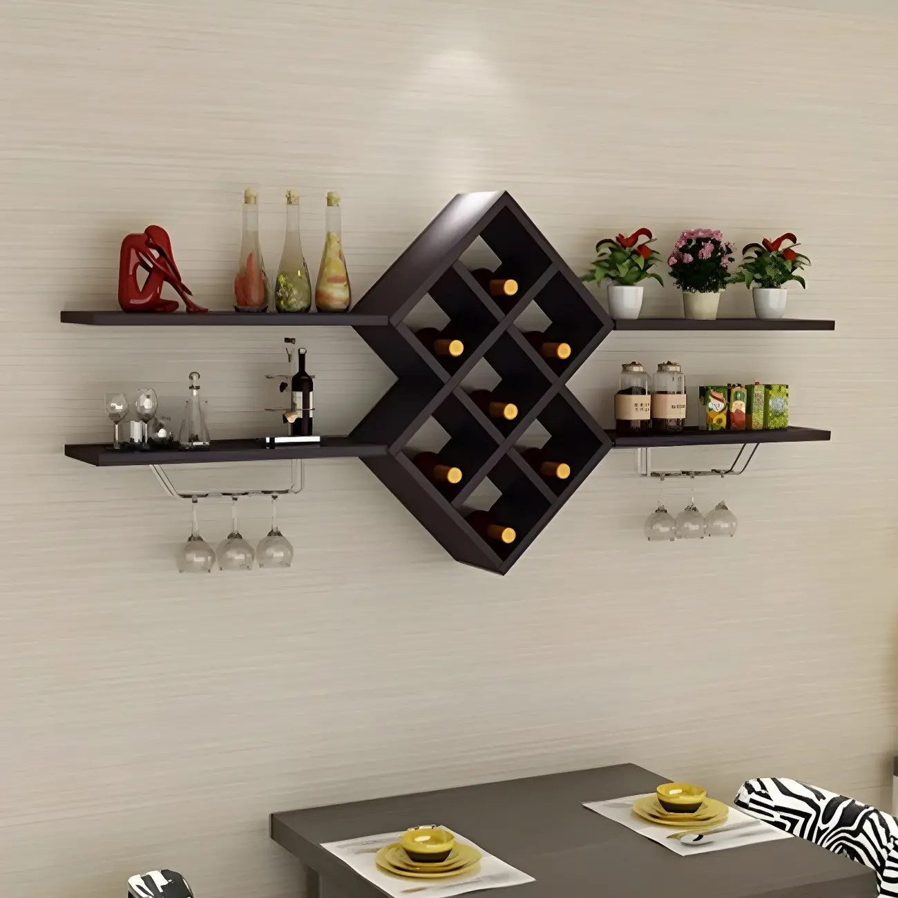 Stackable Wall-Mounted Wood Wine Rack with Glass Holder Image - 2 | homeyfad