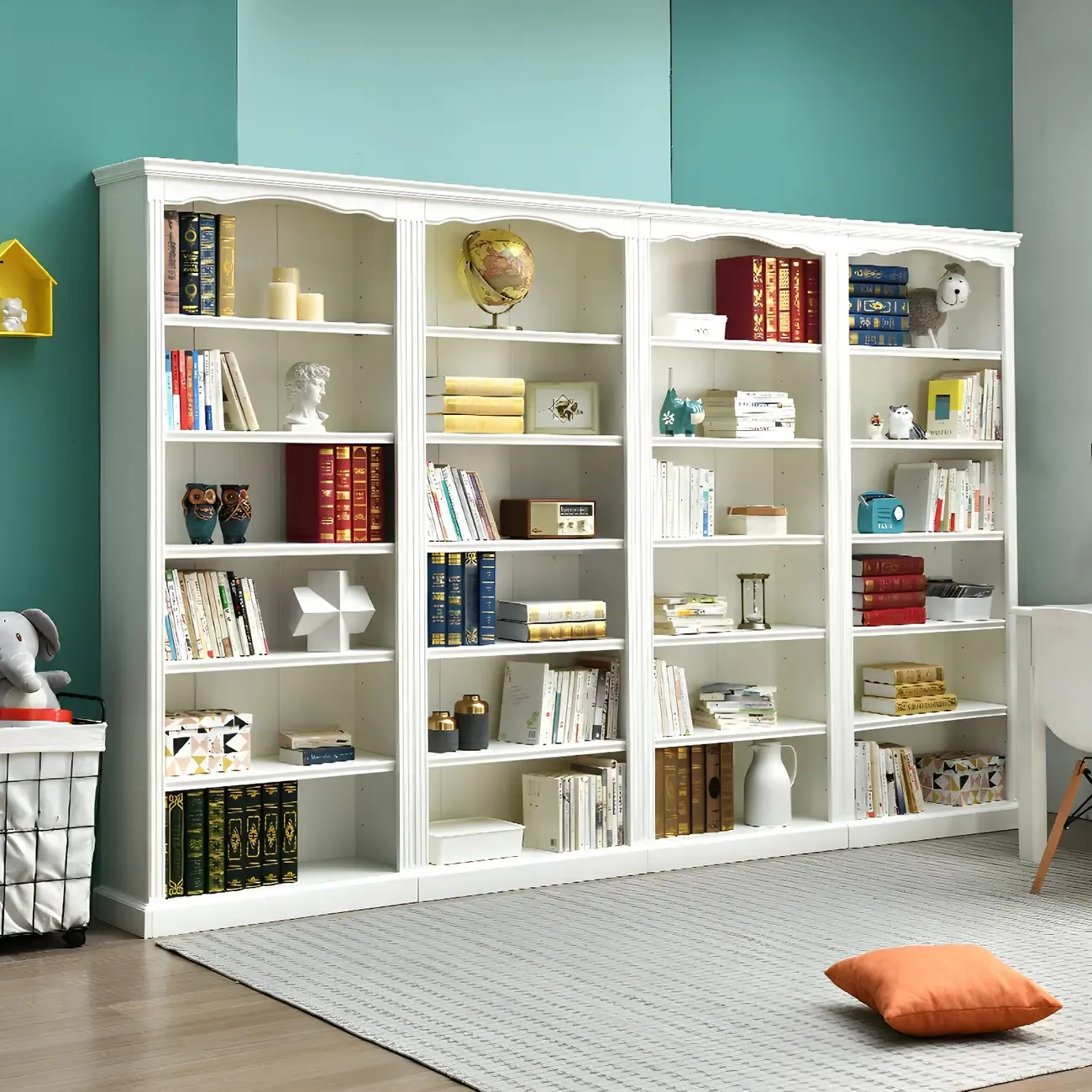 Classic Simple White Rectangular Wood Bookcase Image - 3