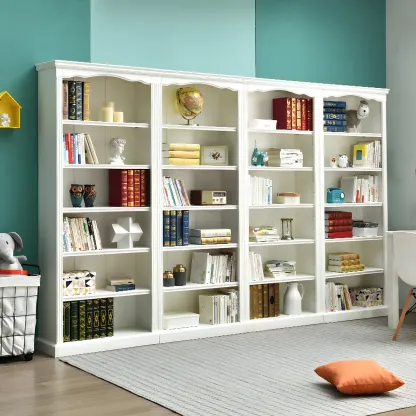 Classic Simple White Rectangular Wood Bookcase Image - 3