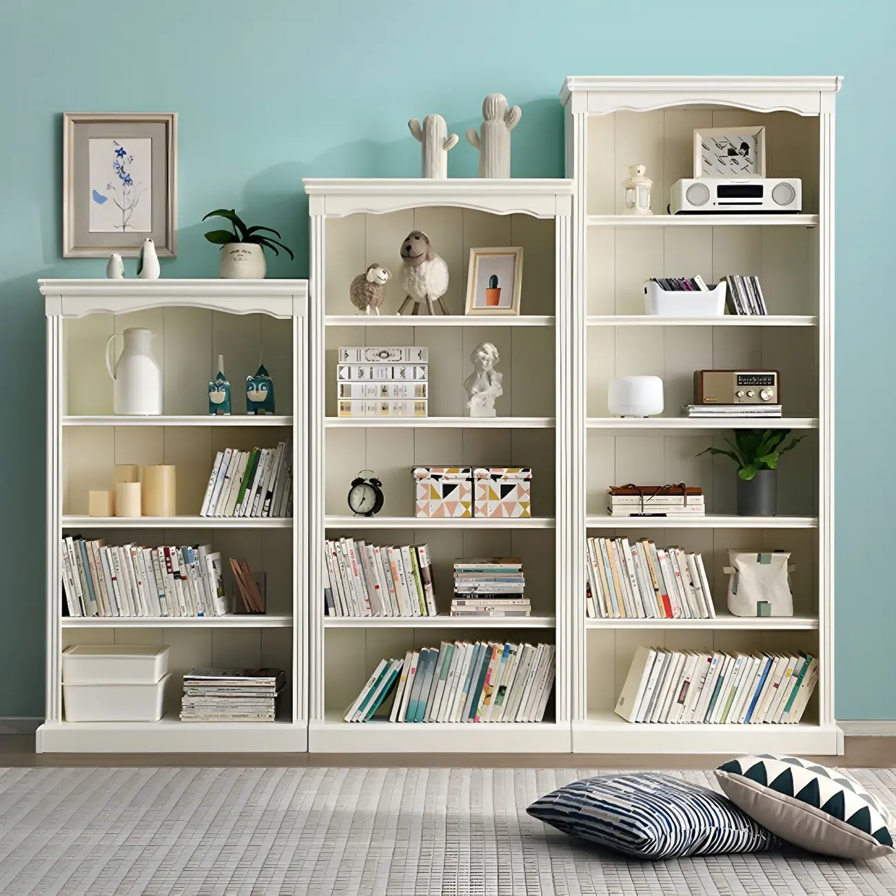 Classic Simple White Rectangular Wood Bookcase Image - 1
