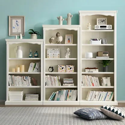 Classic Simple White Rectangular Wood Bookcase Image - 1