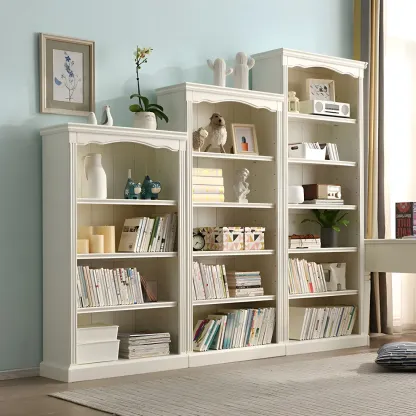Classic Simple White Rectangular Wood Bookcase Image - 19