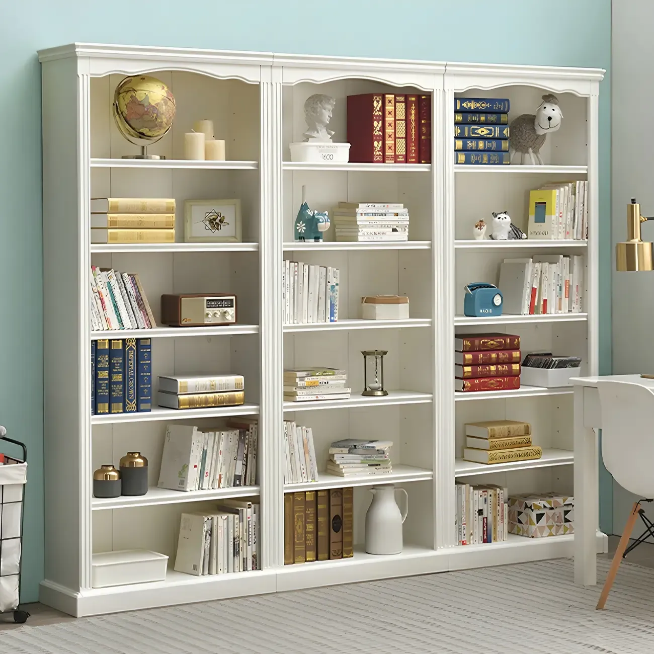 Classic Simple White Rectangular Wood Bookcase Image - 20