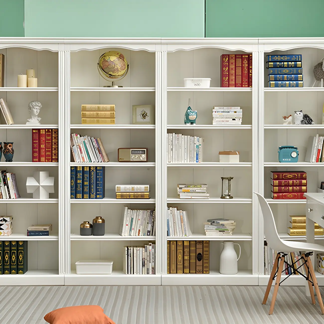 Classic Simple White Rectangular Wood Bookcase Image - 21 | homeyfad