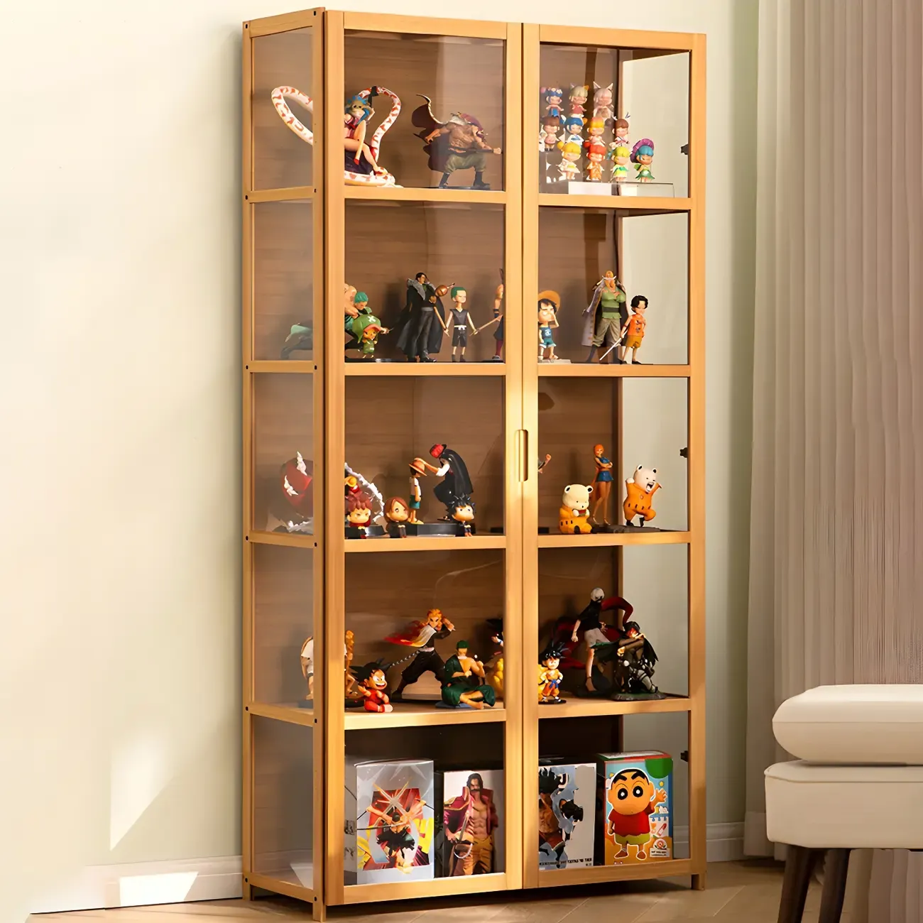 Classic Bamboo Display Cabinet with Acrylic Doors for Home Image - 1