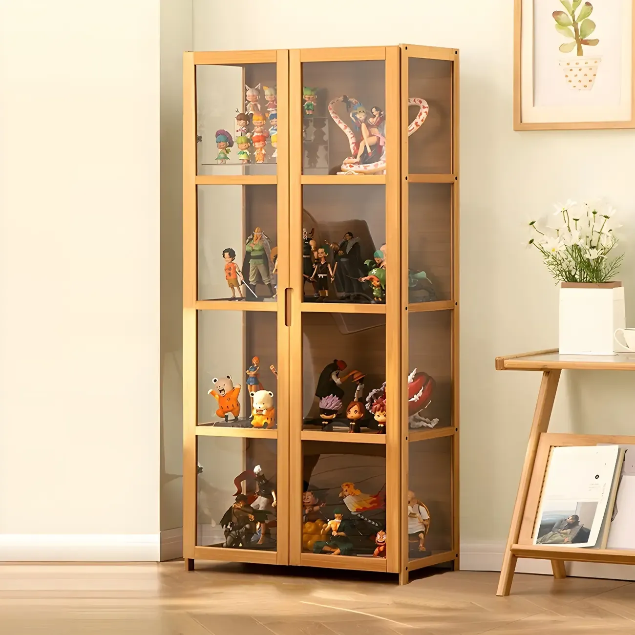 Classic Bamboo Display Cabinet with Acrylic Doors for Home Image - 5