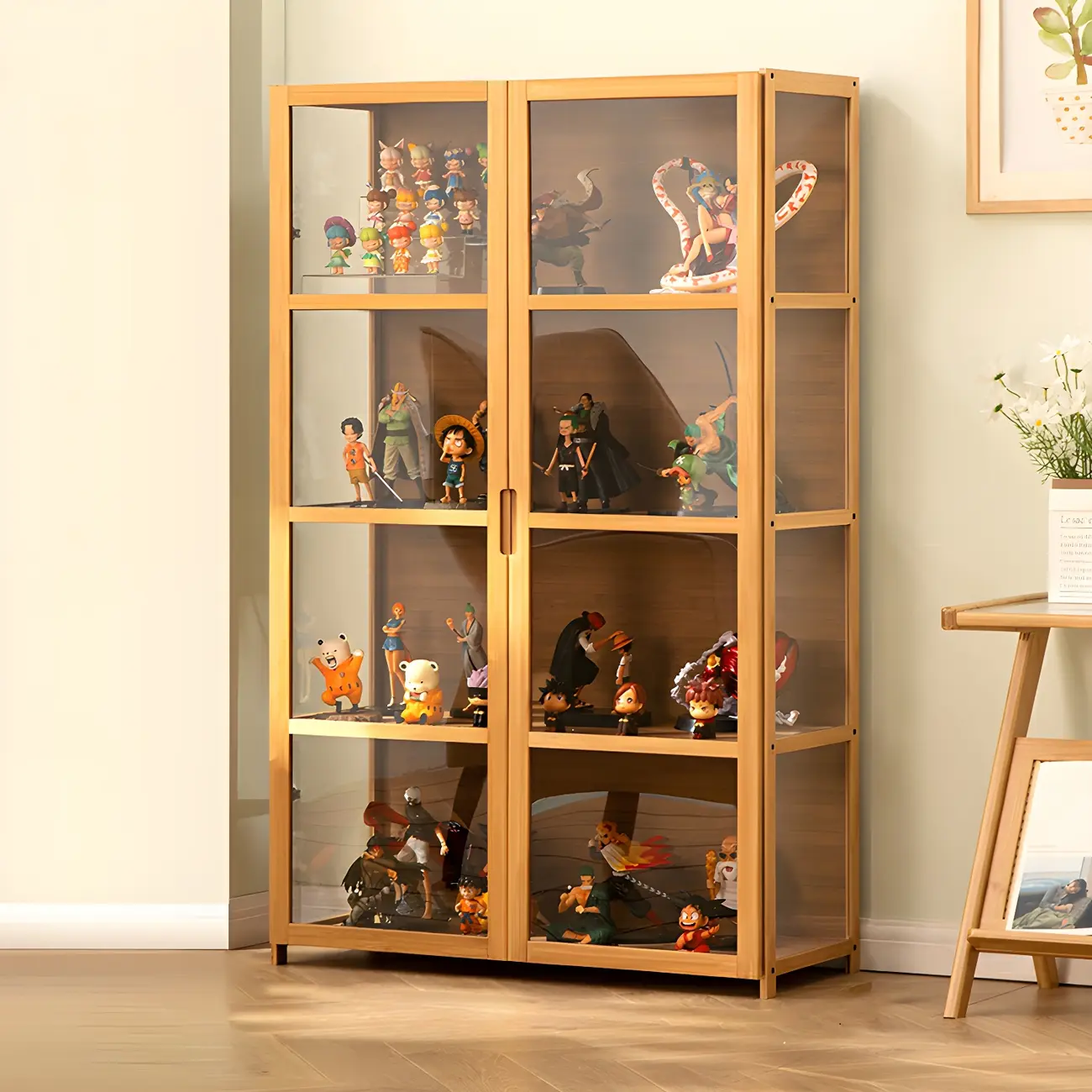 Classic Bamboo Display Cabinet with Acrylic Doors for Home Image - 12 | homeyfad