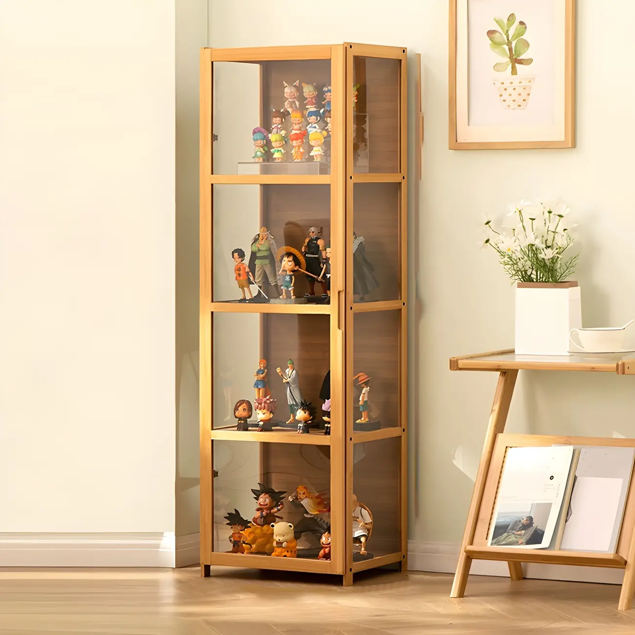 Classic Bamboo Display Cabinet with Acrylic Doors for Home Image - 16 | homeyfad
