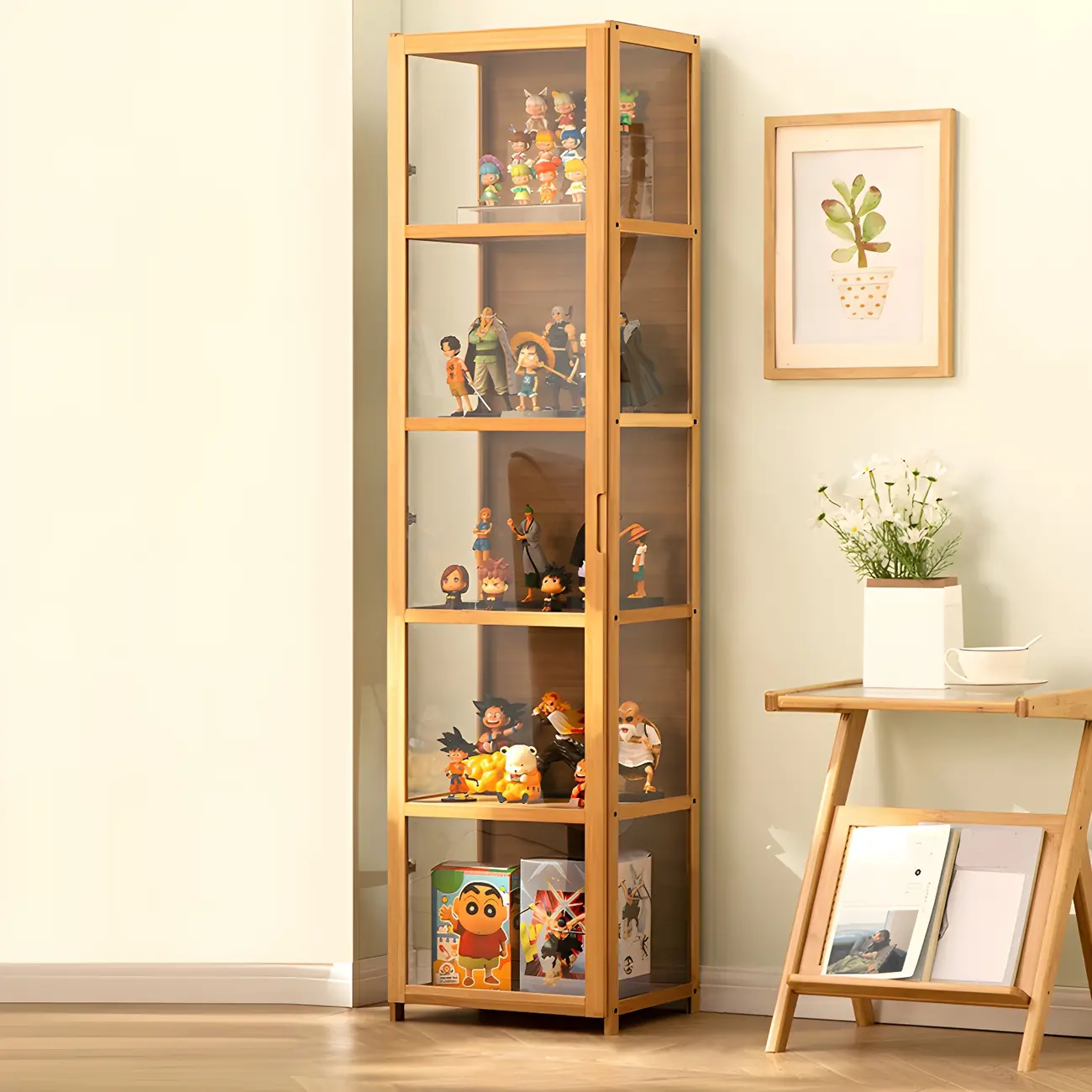 Classic Bamboo Display Cabinet with Acrylic Doors for Home Image - 17 | homeyfad