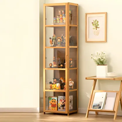 Classic Bamboo Display Cabinet with Acrylic Doors for Home Image - 17