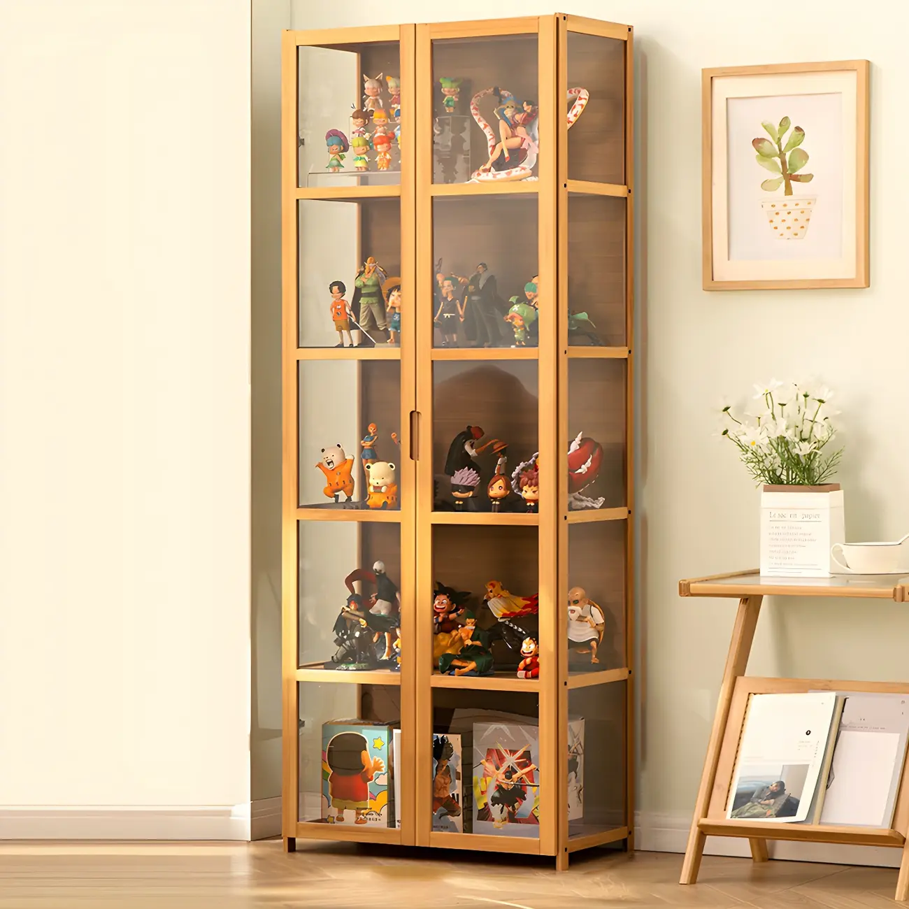 Classic Bamboo Display Cabinet with Acrylic Doors for Home Image - 23 | homeyfad