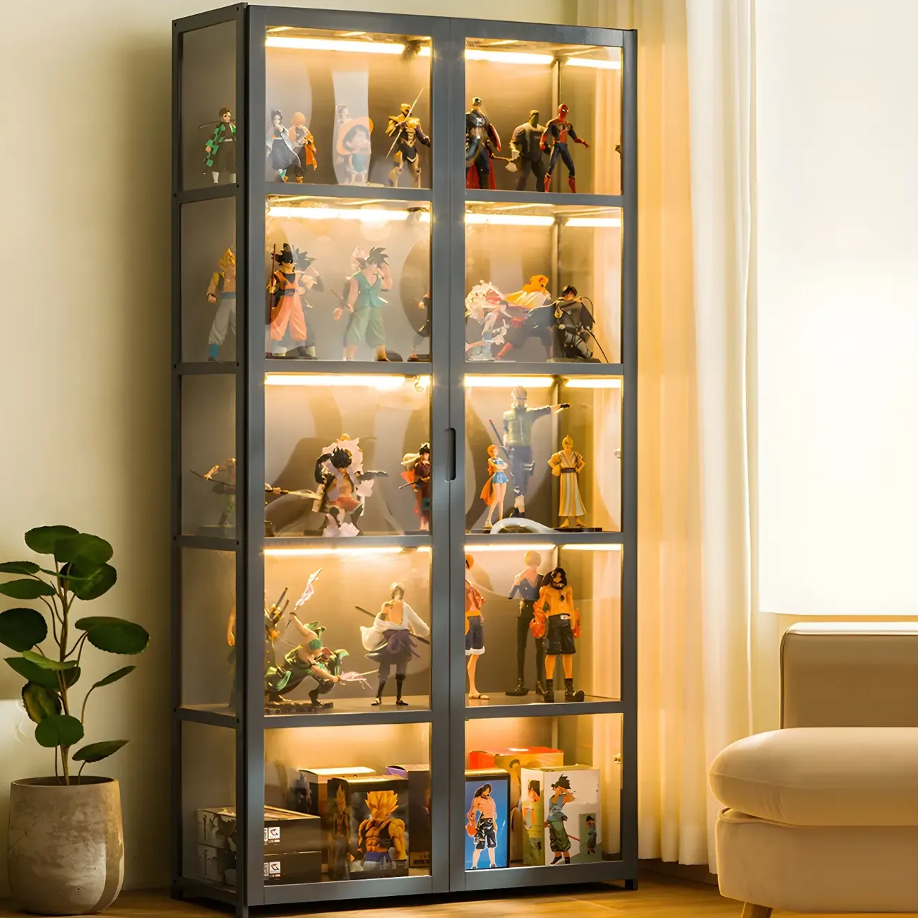 Classic Bamboo Display Cabinet with Acrylic Doors for Home Image - 24