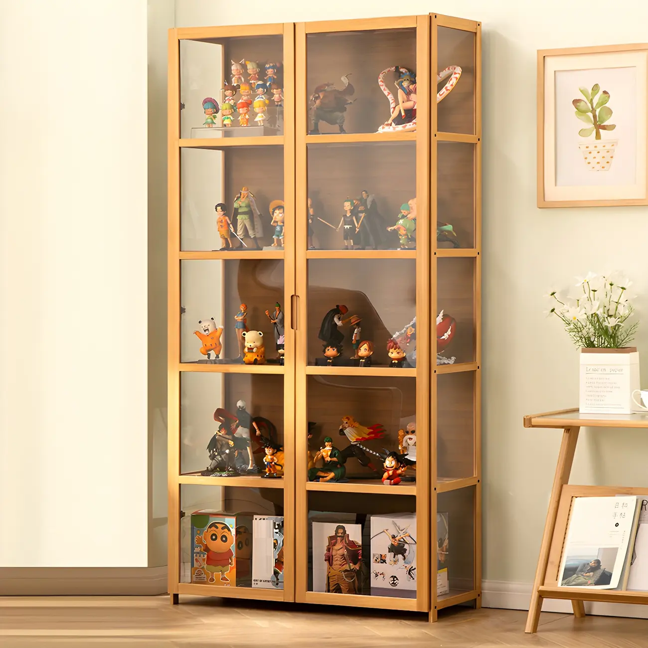 Classic Bamboo Display Cabinet with Acrylic Doors for Home Image - 29 | homeyfad
