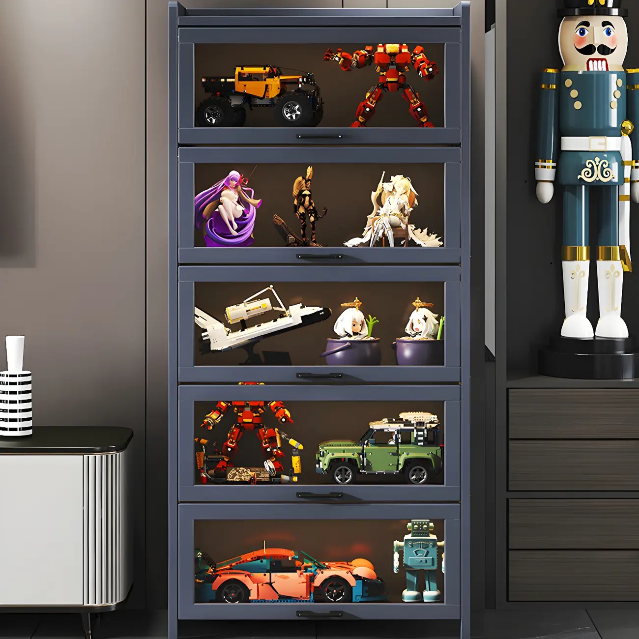 Living Room Modern Gray Bamboo Display Cabinet Image - 1 | homeyfad