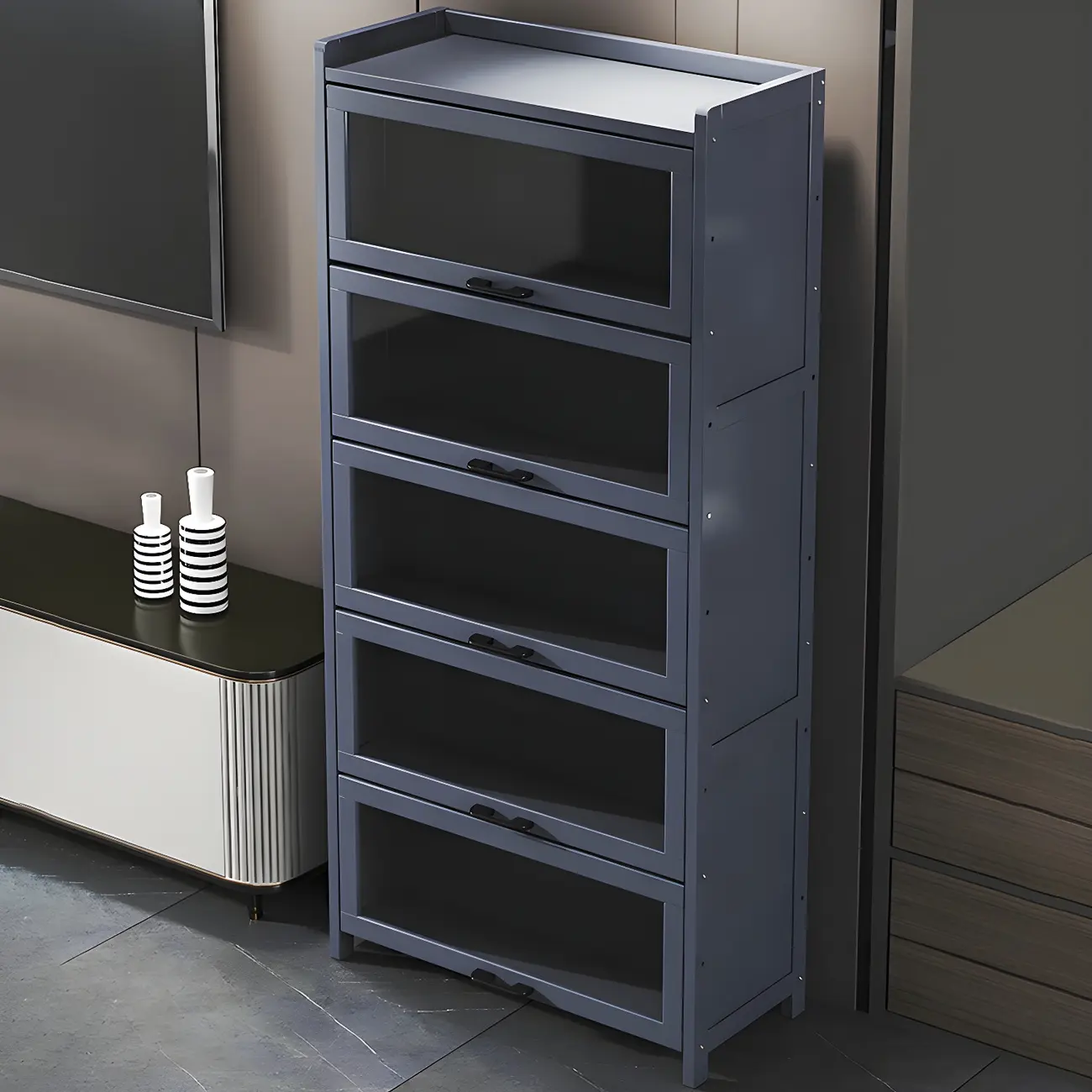 Living Room Modern Gray Bamboo Display Cabinet Image - 4 | homeyfad