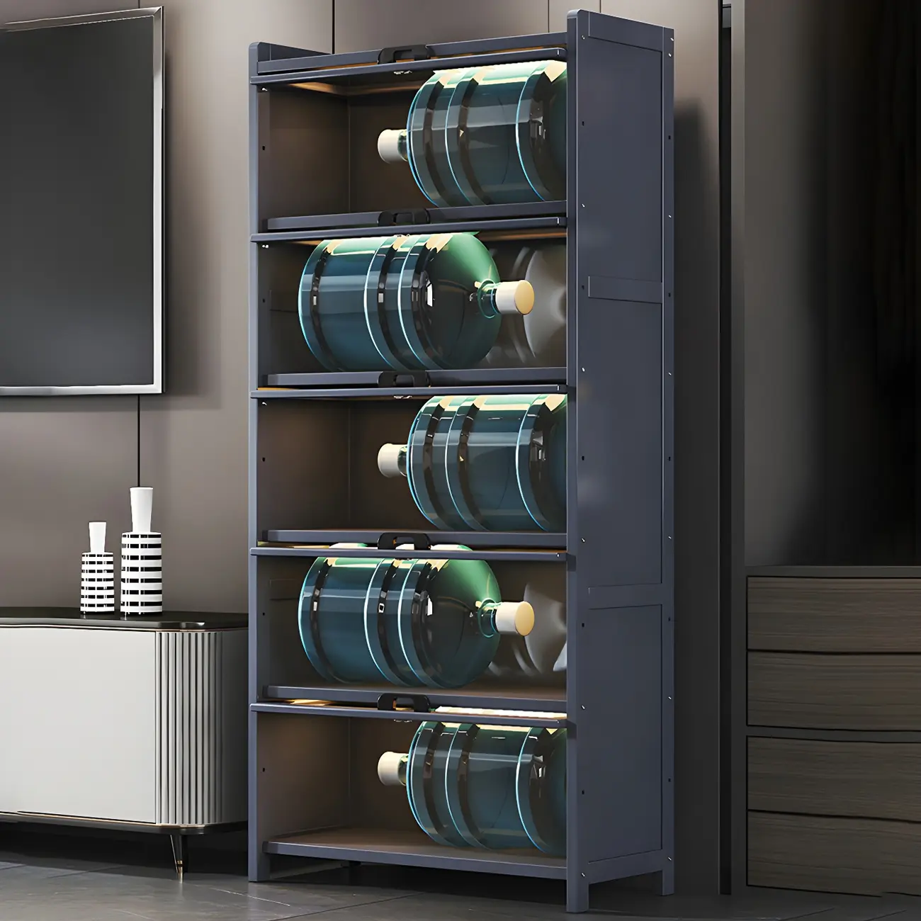 Living Room Modern Gray Bamboo Display Cabinet Image - 5 | homeyfad