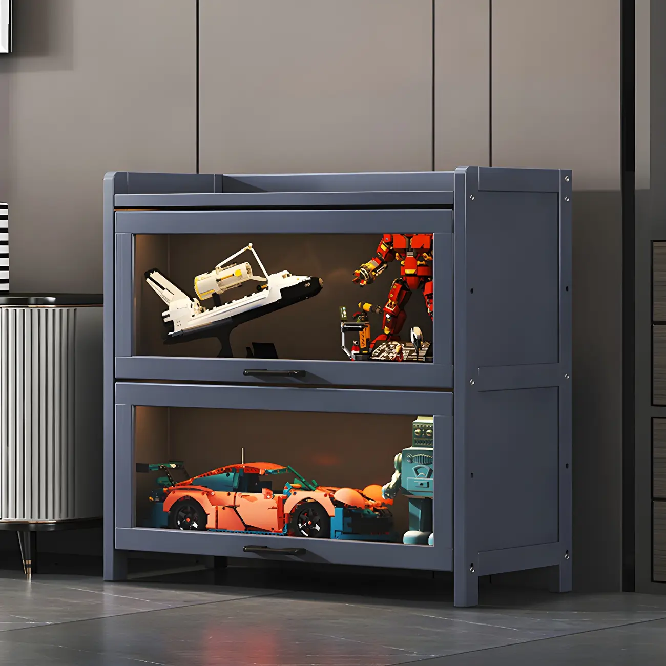 Living Room Modern Gray Bamboo Display Cabinet Image - 8 | homeyfad