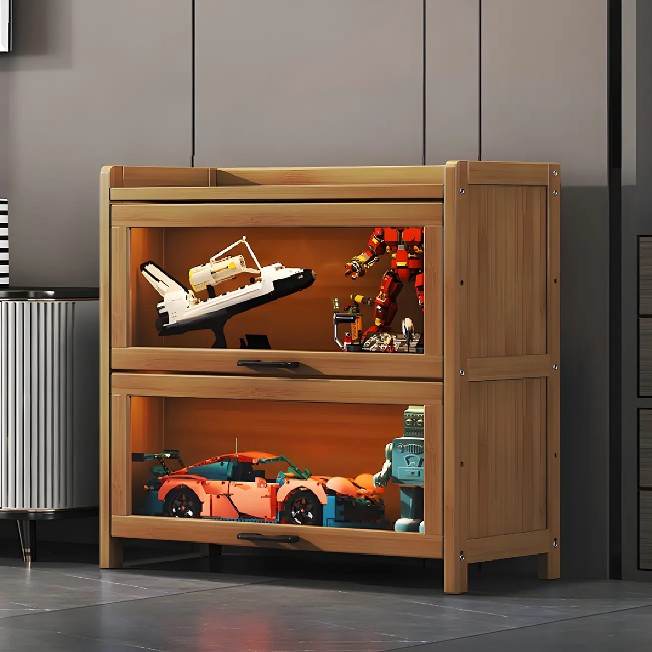 Living Room Modern Gray Bamboo Display Cabinet Image - 9 | homeyfad